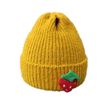 Вязаная Шерстяная Шапка с мультяшным принтом для маленьких девочек, детское украшение в виде фруктов, теплые зимние шапки, вязаная шапка с козырьком