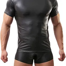 Модные кожаные и сетчатые мужские спортивные футболки, жилет для фитнеса, двойные и кожаные сексуальные шорты