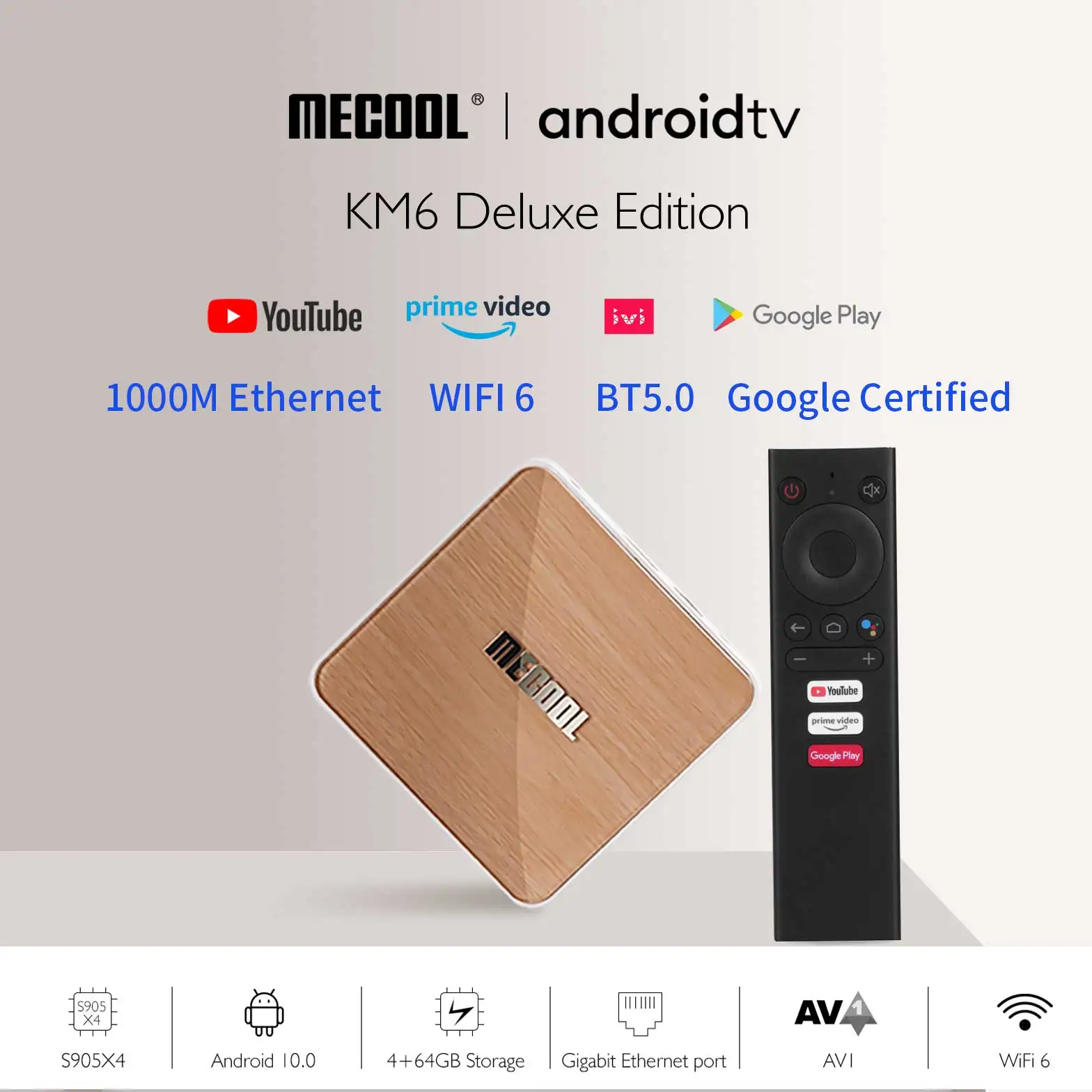 Mecool KM6 Deluxe Amlogic S905X4 Android 10 Smart TV Box 4GB 64GB 2.4G/5.8G Dual Wifi Google Certified Voice 1000M Set Top Box