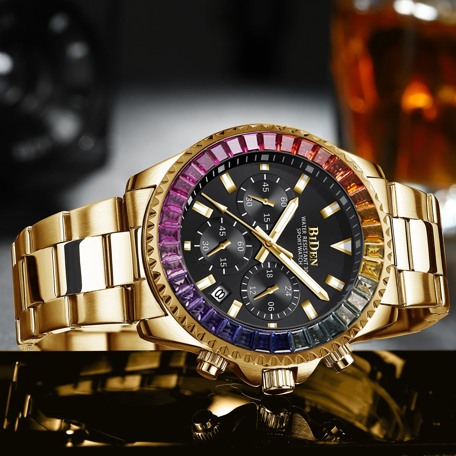 Hot Sale Automatic Date Mens Watches New Bezel Rainbow Diamonds Luxury Style Quartz Watch Stainless Steel Chronograph AAA Clocks | Наручные