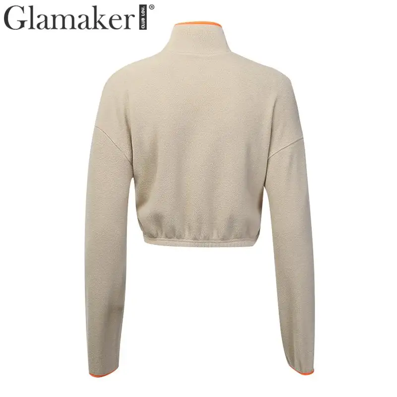 Glamaker флисовый топ сексуальный на молнии Женская Осенняя уличная одежда с карманом укороченный Топ женский зимний длинный рукав Толстовка Новинка