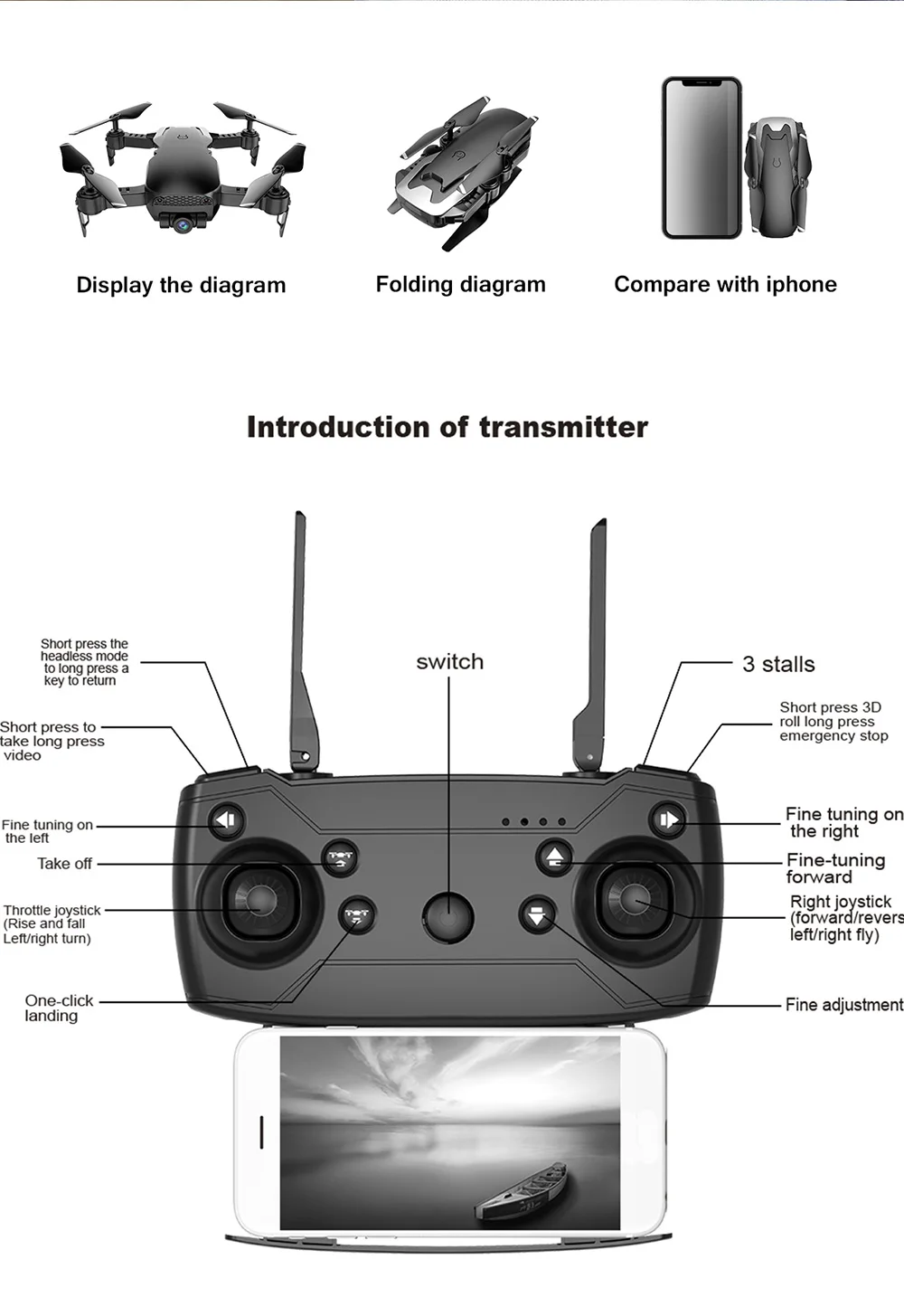 AHOHA WiFi FPV RC камера Дрон с камерой HD 1080P 480P Пульт дистанционного управления оптическим потоком RC Квадрокоптер для дрона для детей Детские игрушки