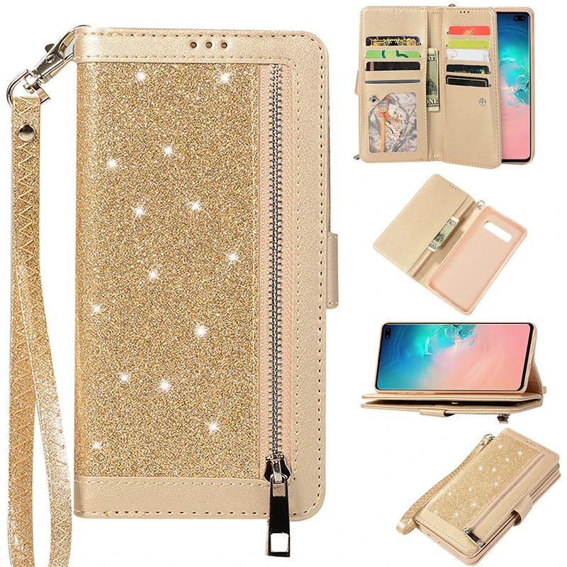 Кожаный чехол-книжка кошелек с блестками чехол для Samsung Galaxy S8 S9 S10 5G S10e Note 9 8 A6 A8 A7 J4 J6 плюс A30 A70 A50 чехол