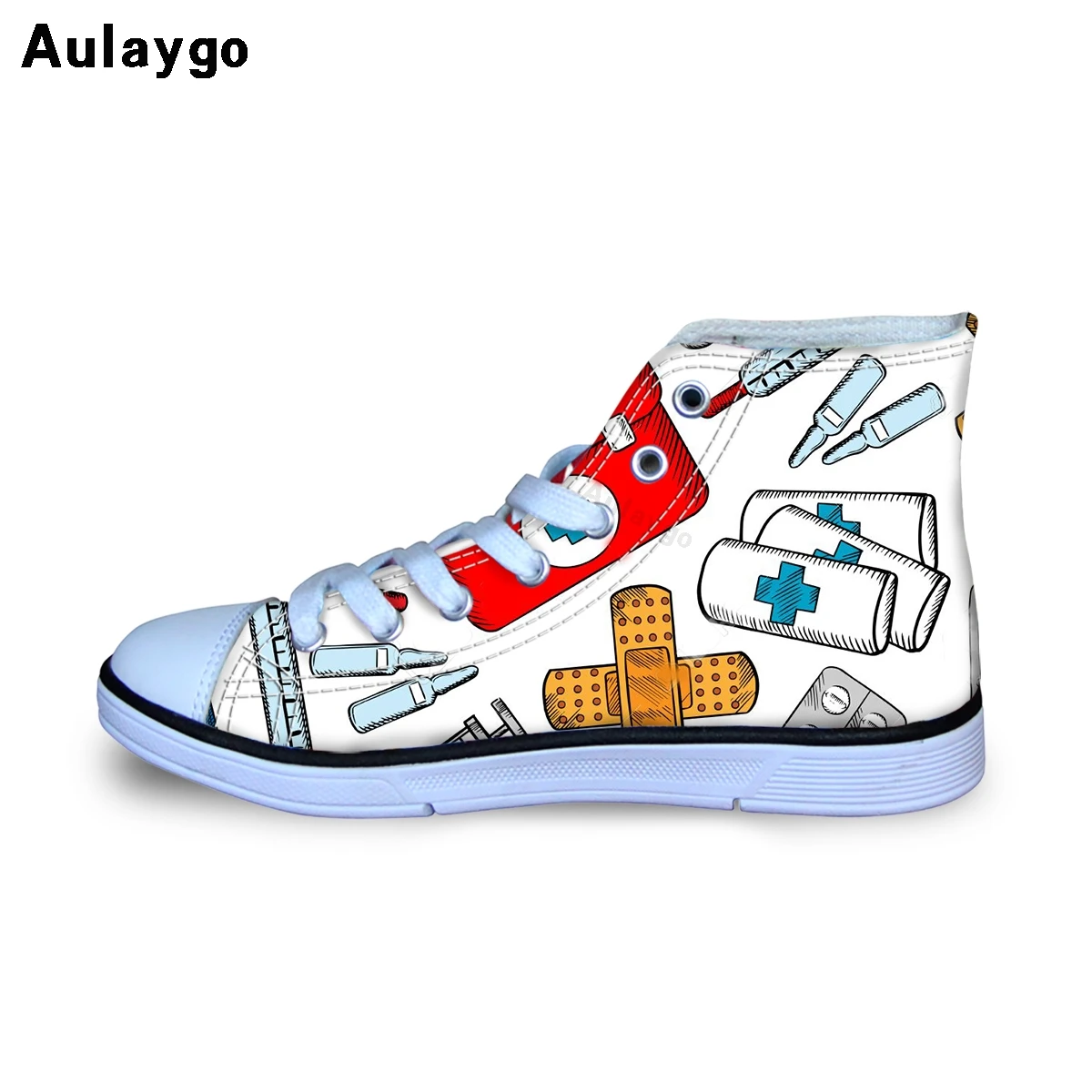 

Aulaygo 3D Nurse Doctor Supplies Pattern Chidlren's High Top Canvas Casual Girls Sneakers New Outdoor Boy Sports Flat Kids Shoes