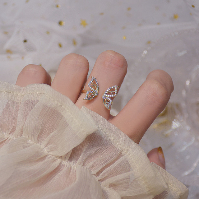 Gold Hollow Butterfly CZ Ring for Women Adjustable Open Design Pave Zircon Butterfly Ring Wedding Jewelry Gift