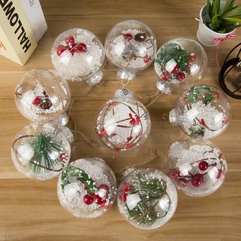 

10PCS Transparent Christmas Ball New Year Christmas Tree Plastic Ball Pinecone Green Leaf Filler Bulb Ball Pendant Ornaments