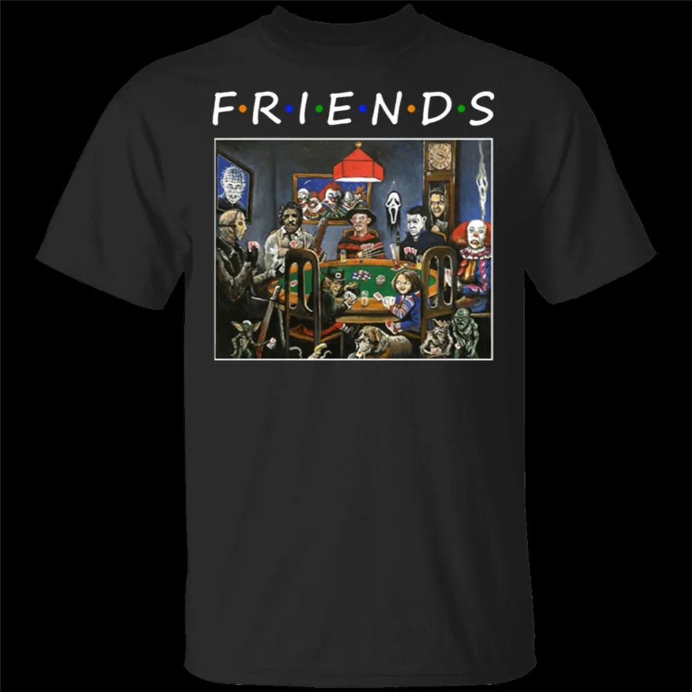 

Pennywise Jason Freddy Friends Horror Halloween Playing Card 2020 T-Shirt Men Gyms Fitness Tee Shirt