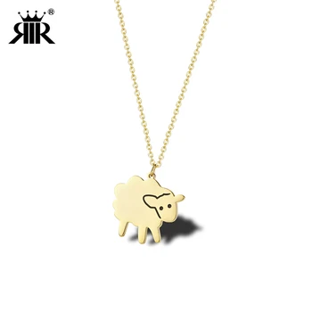 

RIR Stainless Steel Simple Gold Sheep Exquisite Necklace Farm Cute Lamb Ladies Jewelry Daily Necklace Children Best Gift