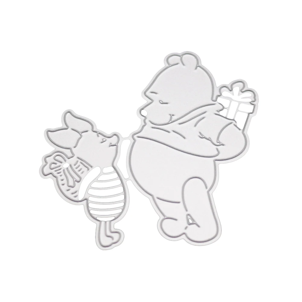 Медведь и свинья металлические режущие штампы Творческий мультфильм трафарет для DIY Скрапбукинг свадебные декоративные штампы и штампы для тиснения - Цвет: Серебристый