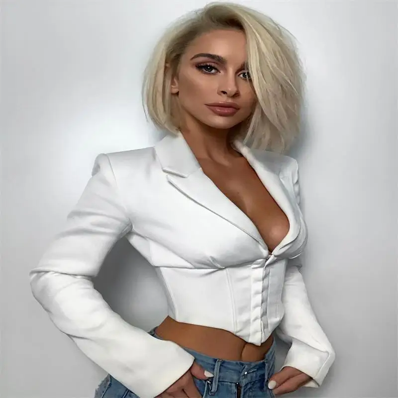 Новинка Осень 2019 Модная белая Облегающая рубашка с длинным рукавом и воротником