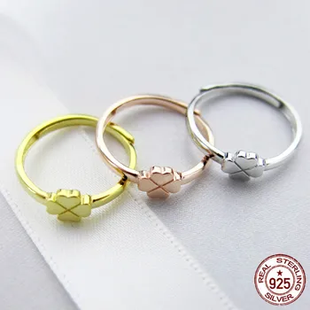 

s925 sterling silver ring personality fashion jewelry four-leaf clover opening ring clover simple fresh girlfriend gift new hot