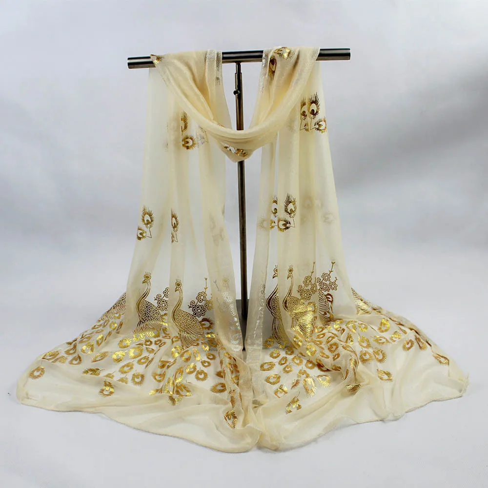 

10 colors Women autumn spring Lady Multi-color Peacock Flower Scarf Long Soft Wrap Shawl Stole Pashmina elegant Peacock gilded