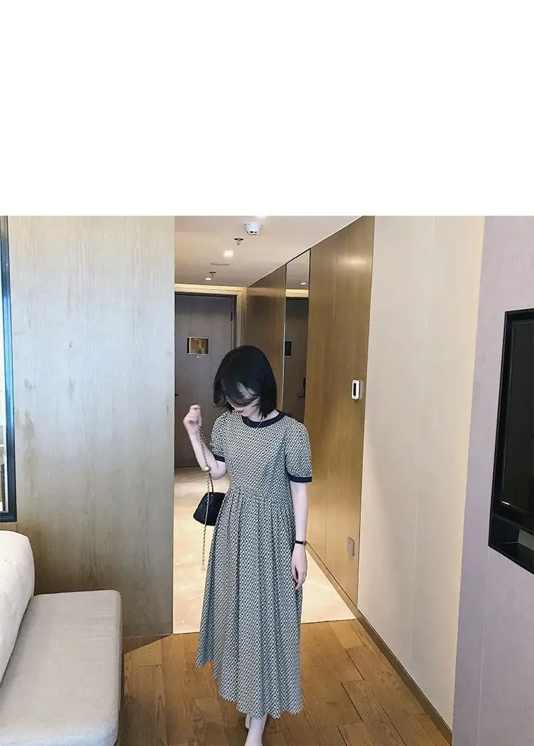 Women Short Sleeve Dress Empire Summer Simple A-line Elegant Design Daily Leisure Mid-calf Retro Lantern Sleeves Ulzzang Female semi formal dresses