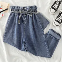 Новинка, Модные осенние повседневные женские синие джинсы, дамские шаровары с высокой талией, большие размеры s-xl, джинсовые штаны, верхняя одежда WZ1031