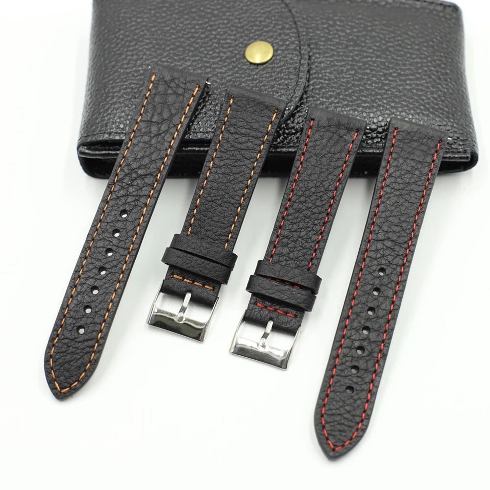 Vintage Watch Strap Lichee Pattern Leather Watch Band 18mm 20mm 22mm Handmade Watchband Quick Release Spring Bar for Men