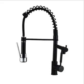 

Black dual-purpose spring faucet All-copper black kitchen faucet cold and hot pull dual-function faucet