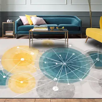 

Fashion Modern Abstract Lines Connecting Colorful Circles Living Room Bedroom Bedside Carpet Floor Mat Customization