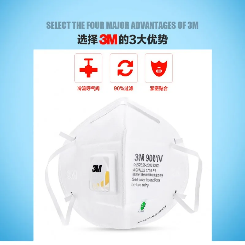 

10pcs 3M KN95 Mask 9001V Anti Fog Dust Mask with Respiratory Mascherine ffp3 Valve Protective Labor Protection Dust Mask KN95