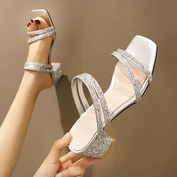 

AGODOR Women Glitter Slides Sandals Open Toe Slip on Ladies Slippers Outdoor Sparkly Sandals Women Summer Shoes Size 33-44