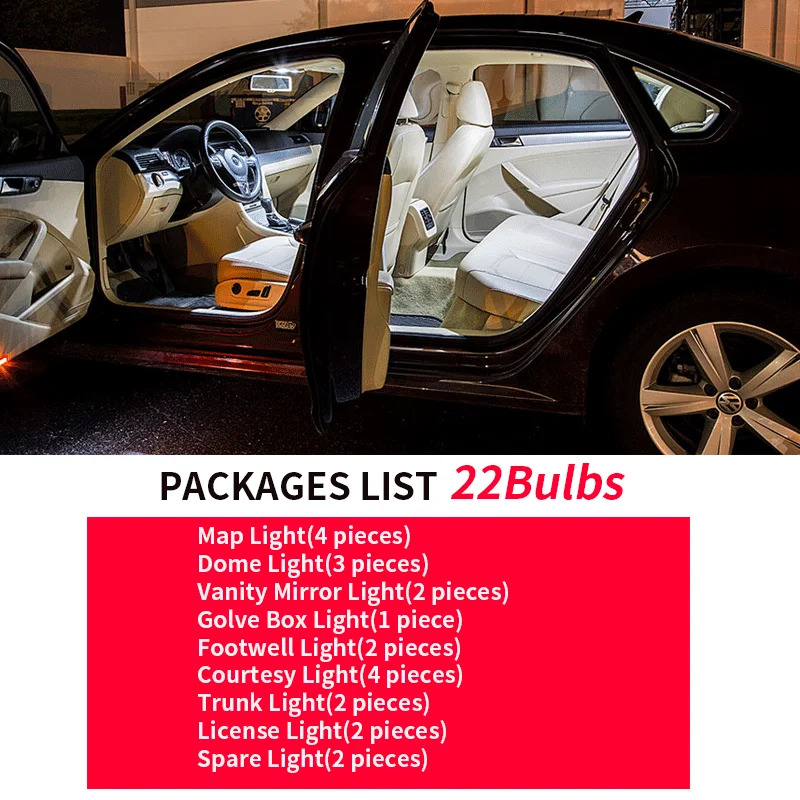 22Pcs White Canbus LED Lamp Car Bulbs Interior Package Kit For 2008-2012 Mercedes Benz C-Class W204 Map Dome Trunk Plate Light