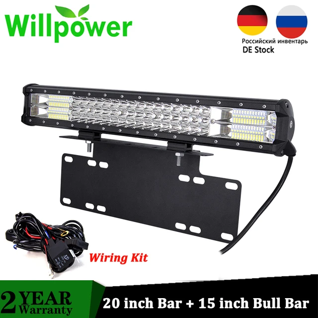 Willpower 20 inch 288w LED Light Bar, 15 License Plate Bracket Bull Bar  Combo Beam for Car Offroad Truck Tractor 4x4 12V 24V - AliExpress