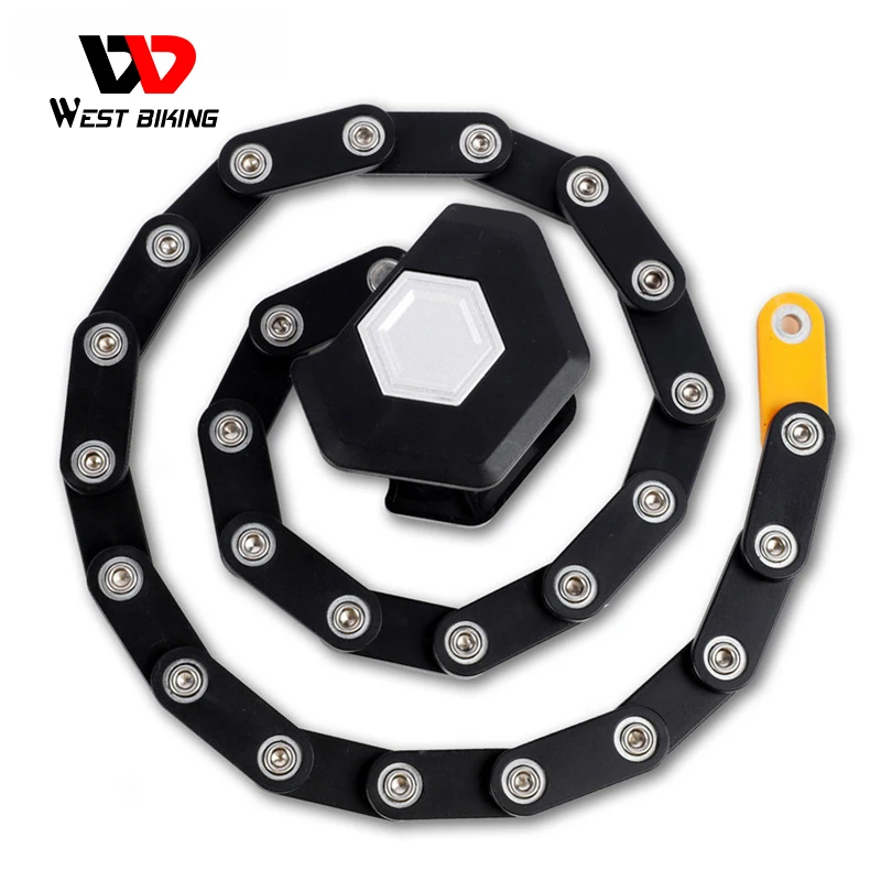 West Biking Bike Lock Anti Theft Foldable Chain Locks With Key Alloy