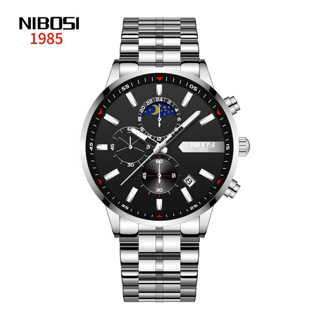 2021 New NIBOSI Brand Fashion Watch For Men Quartz Sports Stainless Steel Waterproof Chronograph Mens Watches Relogio Masculino G