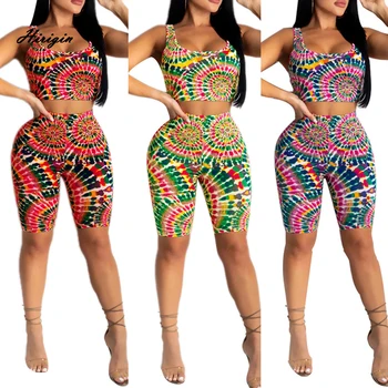 

Fashion Women Set Two Piece Outfits Sleeveless Low Cut Crop Tank Top and Bodycon Short Pants Set Women Casual Wear