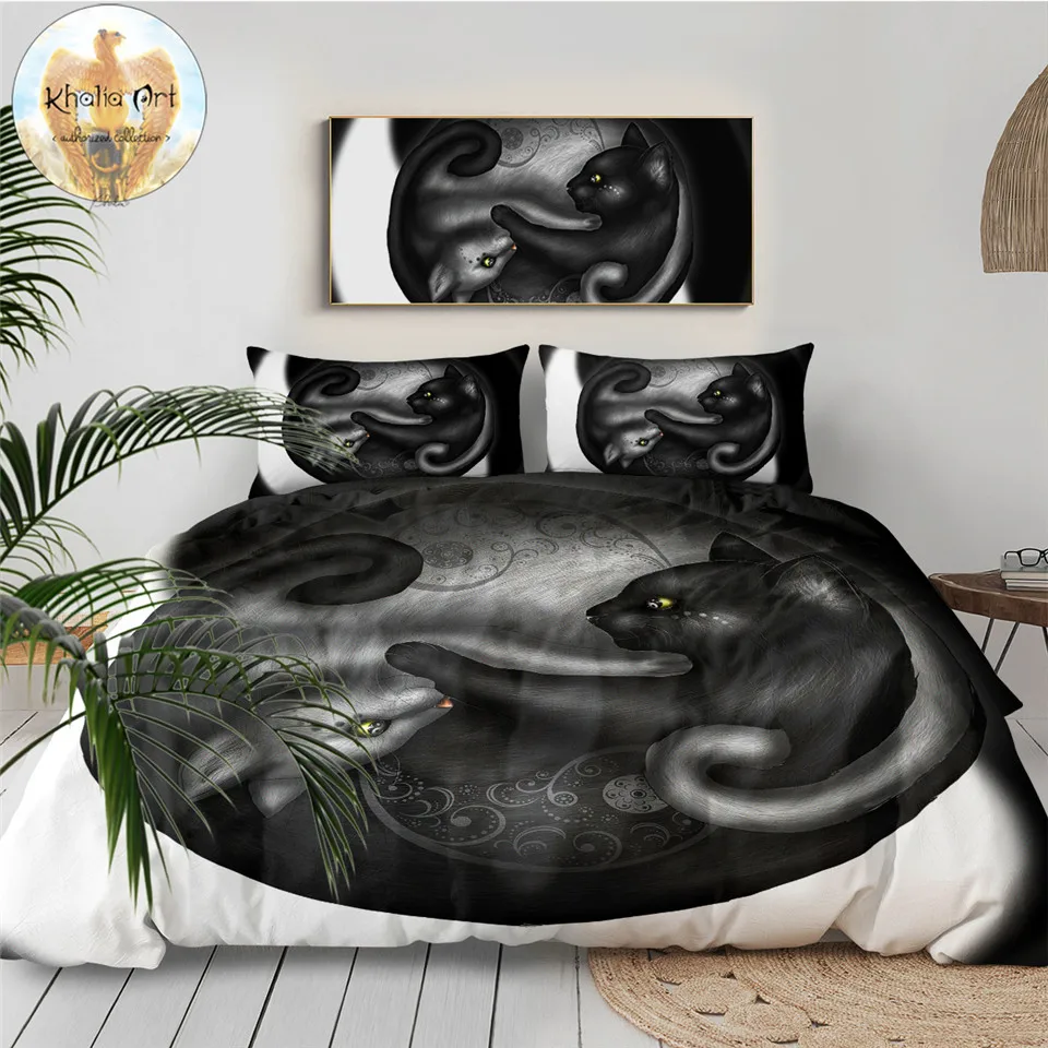 Yinyang Cat Morning by Khalia Арт Комплект постельного белья с принтом пейсли пододеяльник