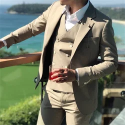 2021New Customized Slim Champagne Color Best Notch Lapel Men's Suit Wedding Party Evening Dress 3 Piece Set(Coat + Pants + Vest)