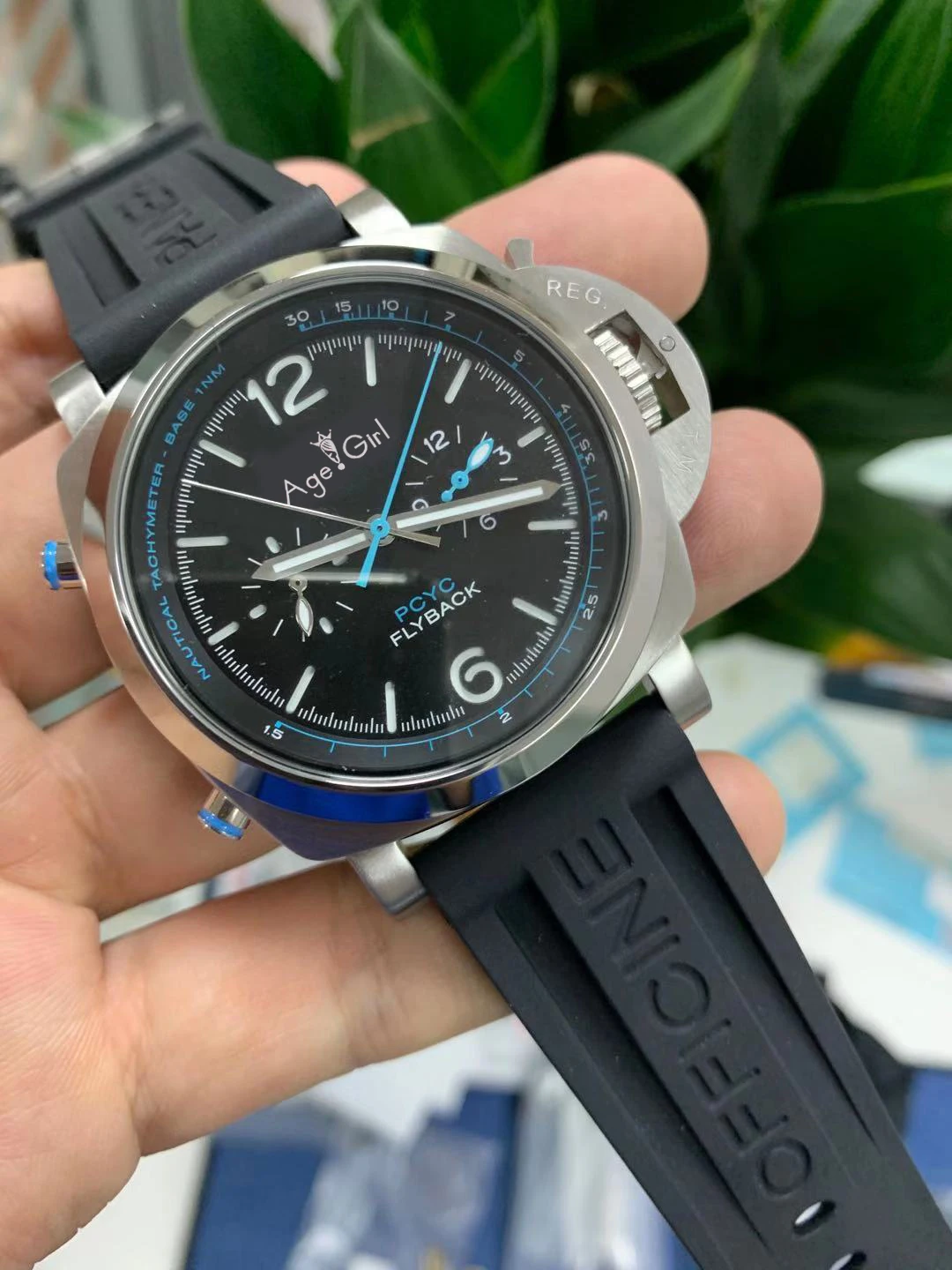 

Luxury Brand New Men Mechanical Sapphire Flyback Stainless Steel Black Rubber Classic Watch Luminous Ceramic Blue Hand 44mm AAA+