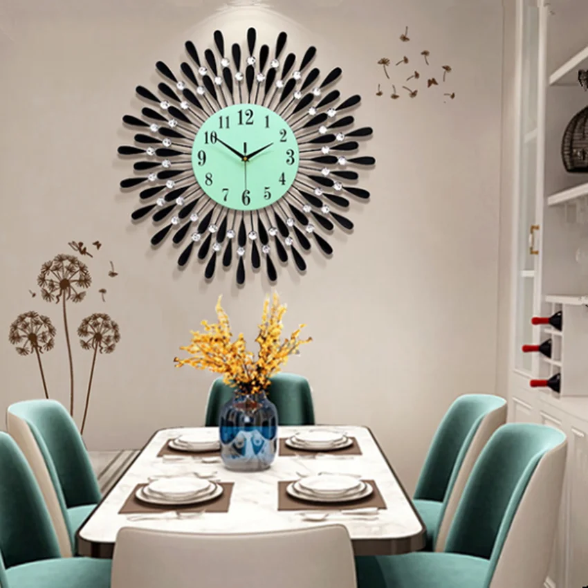 European Style Big Watch Metal Frame Blingbling Wall Clock Rhinestone