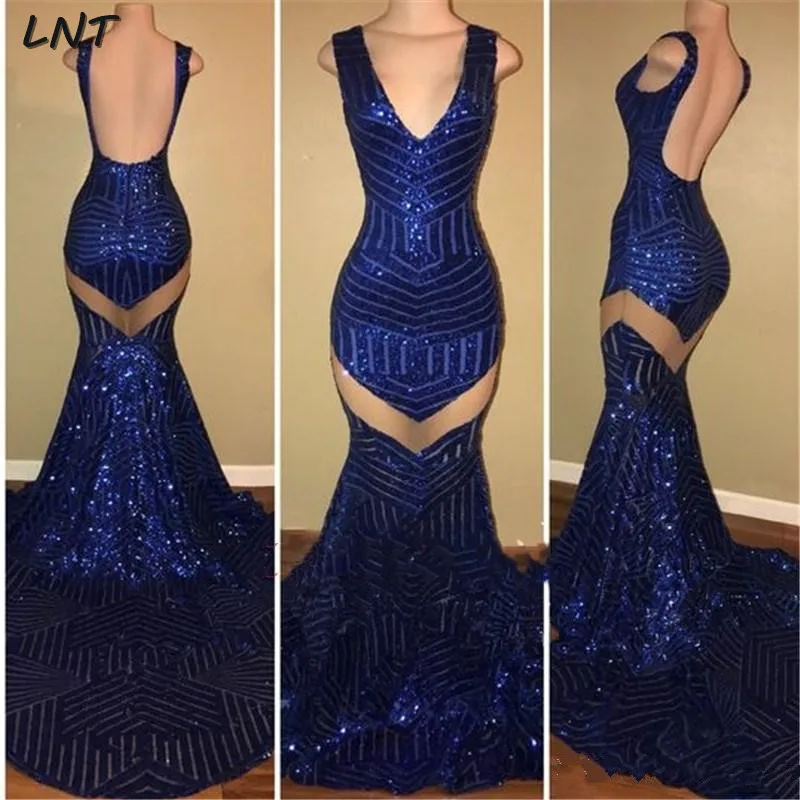 V образным вырезом спинки Русалка платье для выпускного с пайетками блестящие вечерние платья под заказ официальная одежда