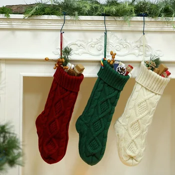 

Knitted Wool XMAS Sock Gifts Xmas Tree Decor Stockings Pendant Sock Ornaments Kids Candy Bag Gift Christmas Decoration For Home