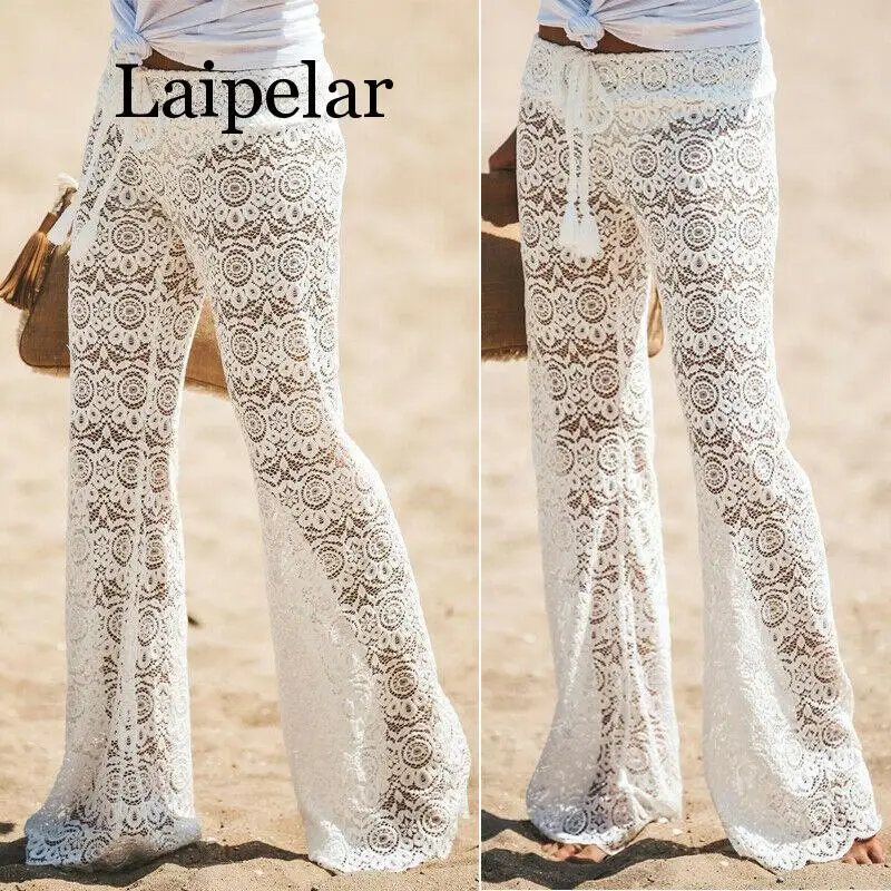 Womens 2020 Lace Cave Flower Wide Leg Trousers Ladies Plain Flared Legging Pant Plus Size Womens 2020 Lace Cave Flower Wide Leg Trousers Ladies Plain Flared Legging Pant Plus Size