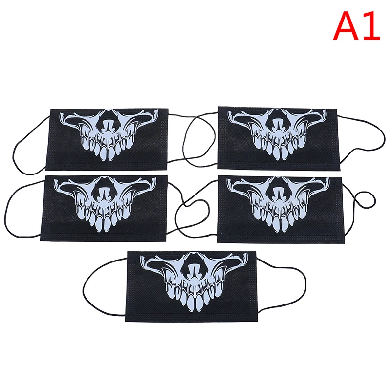 5Pcs/pack Disposable Non-woven Woman Men Skull Scarey Masks Black Mask Mouth Half Face Masquerade Cosplay Costume Mask - Цвет: as pic
