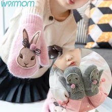 WARMOM/1 пара детских перчаток из кроличьей шерсти, мягкие зимние теплые перчатки для девочек, 3D Мультяшные перчатки из кролика, модные детские вязаные перчатки