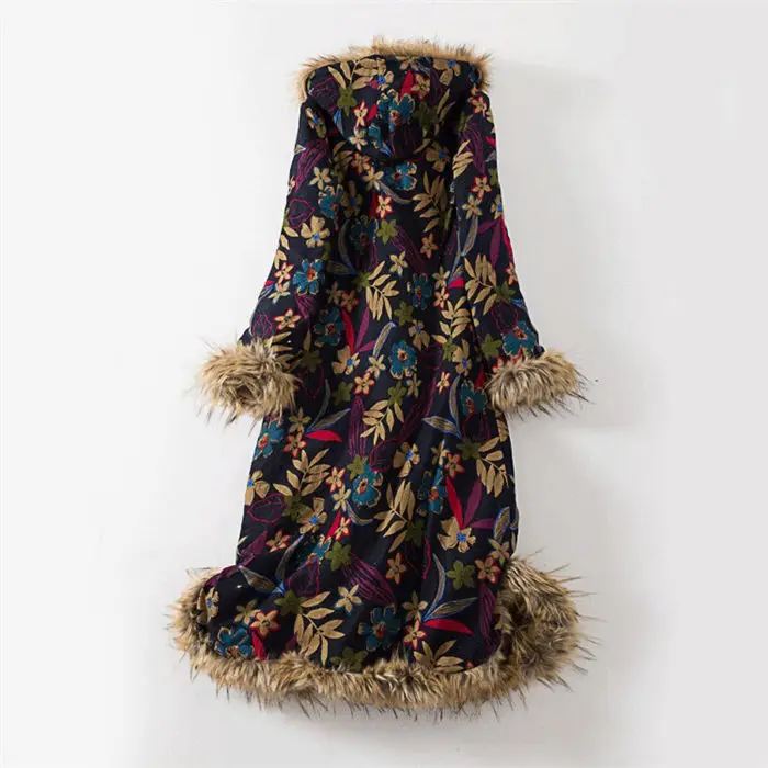 Зимнее пальто в народном стиле длинный плащ с меховым воротником Ветровка из хлопка и льна винтажная одежда с хлопковой подкладкой Jaqueta Feminina f1859