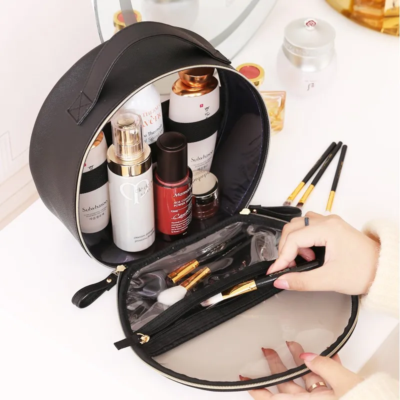 Fashion Cosmetic Bag PU Leather Transparent Cosmetic Bags Women beautician Small