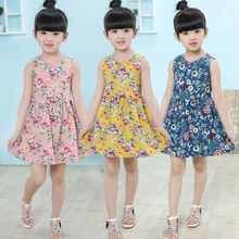 Детские платья для девочек; милое платье до колена с цветочным рисунком и короткими рукавами; удобная повседневная одежда из ткани
