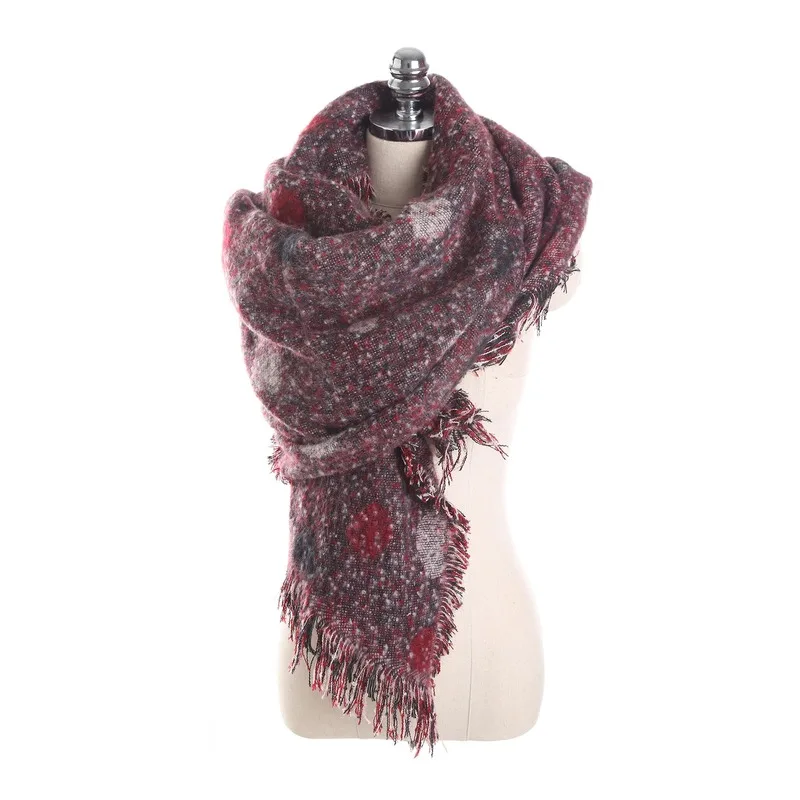 

2020 new autumn and winter European and American style cashmere several pattern scarf shawl dual-use circle fringed scarf women