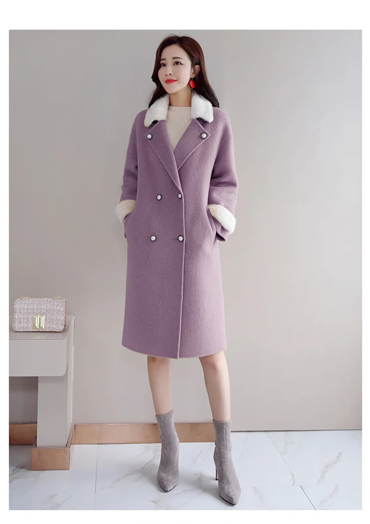 Осенне-зимнее Новое корейское двубортное шерстяное пальто для колледжа, женское Свободное длинное шерстяное пальто, Женское зимнее пальто, женское длинное пальто