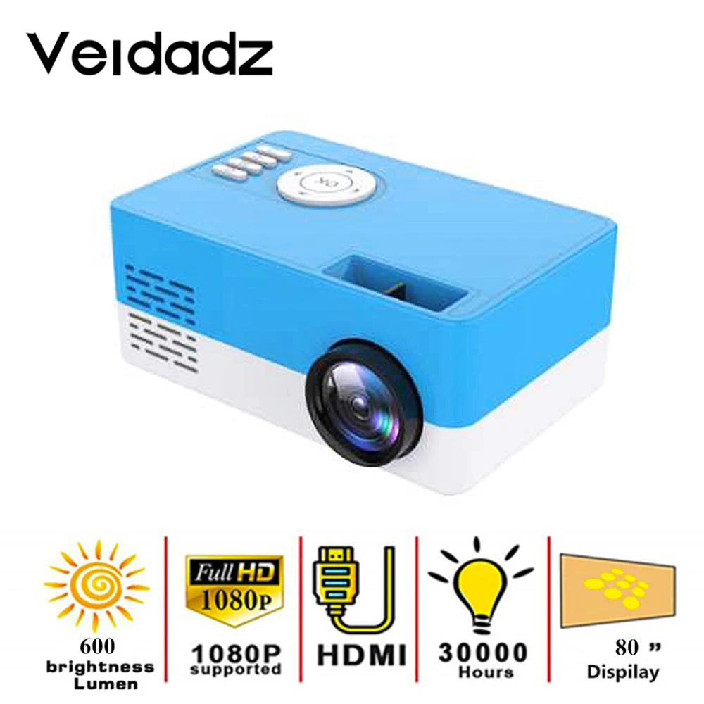 VEIDADZ New J16 LED Mini Projector Home 1080P Full HD HDMI-Compatible USB Audio Portable Media Video Player