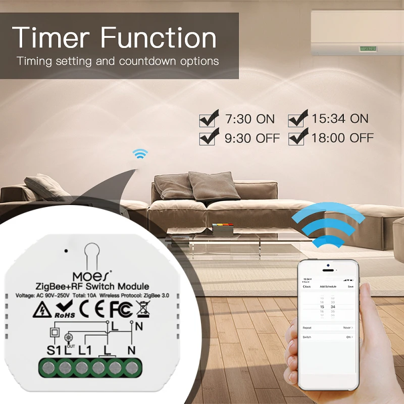 

Tuya Mini ZigBee+RF Smart Switch Relay Module Smart Home Switches Module Timing Remote Voice Control With Alexa Google Home