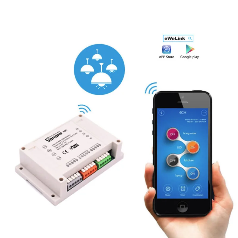 Для 4 светильник z wave sonoff wifi релейный модуль чип Wifi Пульт дистанционного