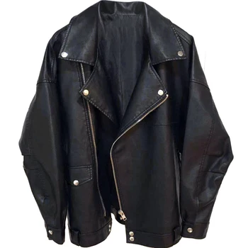 

Men's leather autumn 2019 new zipper imitation leather motorcycle jacket pu leather Korean version of the loose silhouette jacke
