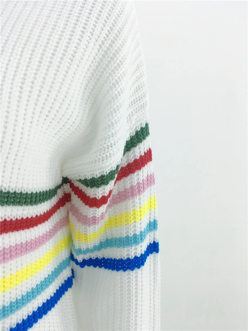 Fitshinling Зимние Модные женские свитера радужные полосатые приталенные пуловеры в Корейском стиле вязаный джемпер с v-образным вырезом Pull Femme