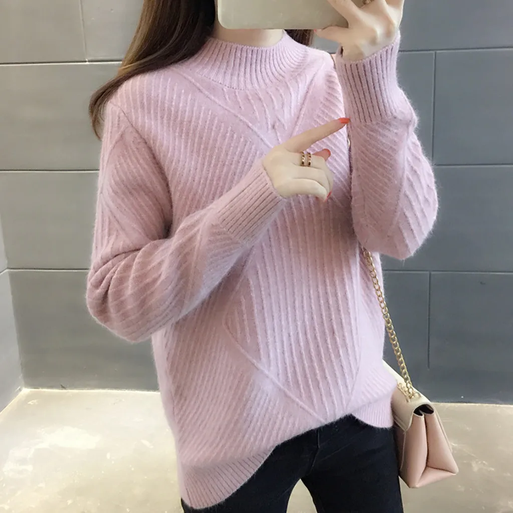 Womail, свободный свитер с геометрическими узорами, Повседневный свитер, mujer invierno, зимний модный вязаный свитер, топы, водолазка, одноцветная, без застежки, nouveaute