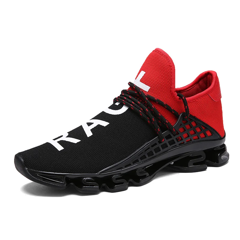 Large Size Breathable New Running Shoes Couple Fashion Casual Wild Sports Shoes Men Autumn Men's Mesh Shoes Tide Stretch Shoes - Цвет: TK02blackred