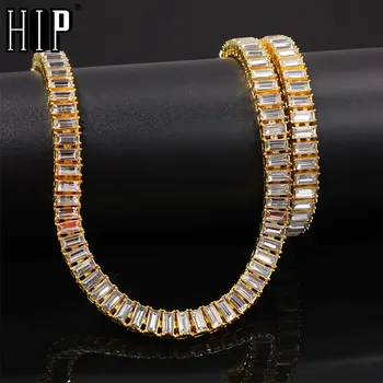 

Hip Hop 9.6MM Bling Iced Out Bling Full Rhinestone Necklace Geometric AAA CZ Stone Chain Necklaces For Men Jewelry